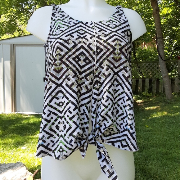 Size XS Rachel Roy summer abstract tye up tank top - Picture 3 of 16
